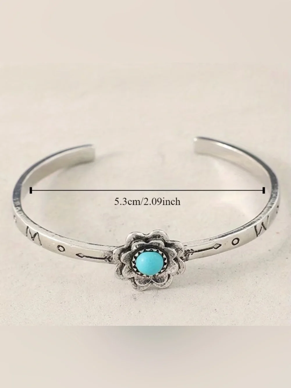 Western Bracelet Boho Silver Floral Cuff Bracelet with Turquoise Stone